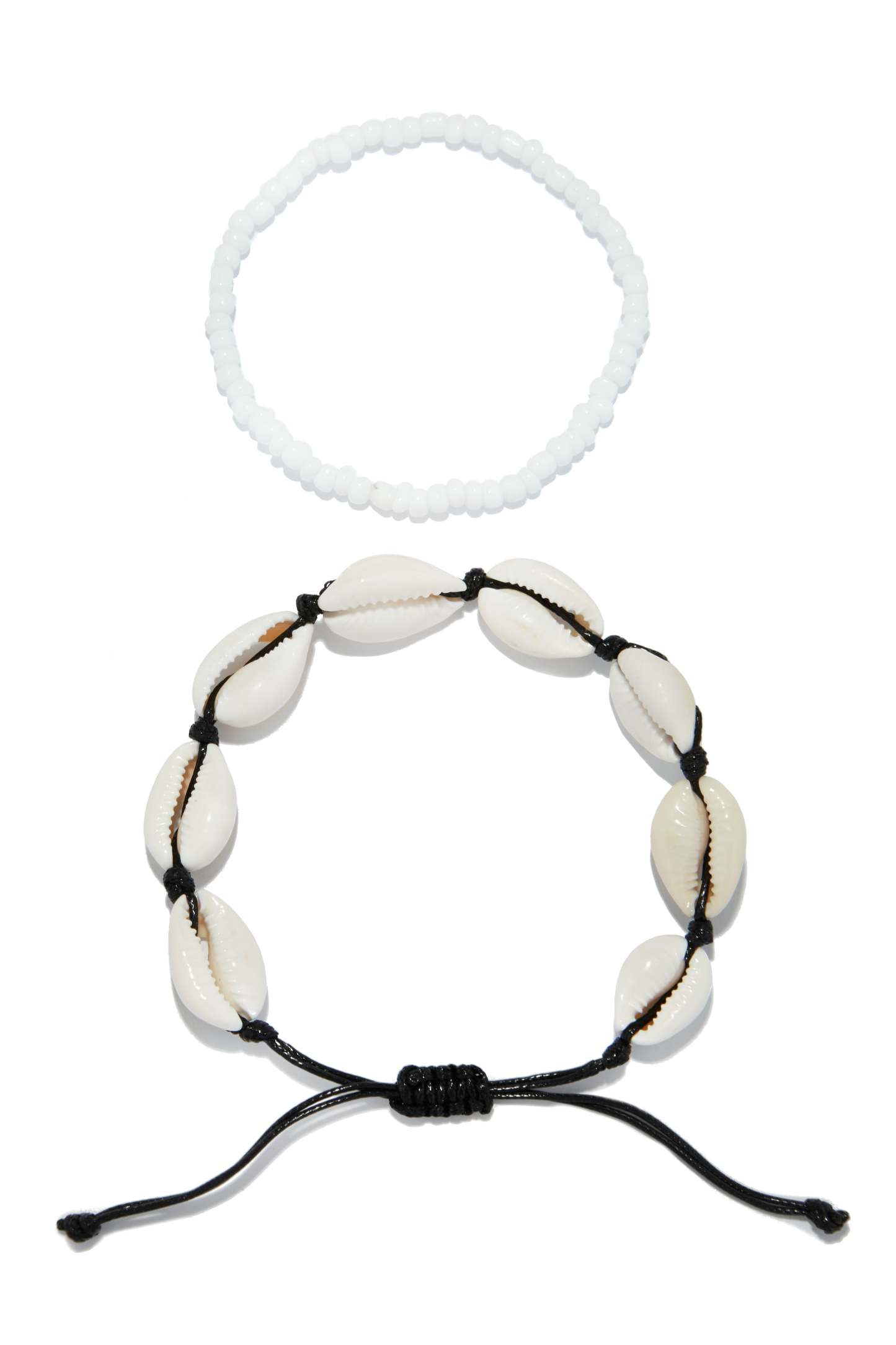 Surf Side Puka Shell Anklet Set - Black-Laseno.All Rights Reserved.