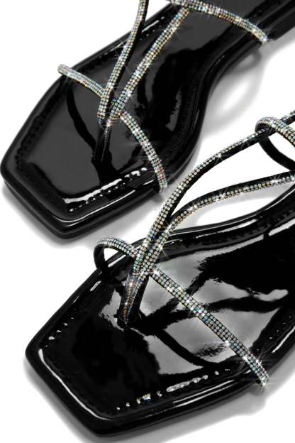Luxury Oasis Embellished Lace Up Sandals - Black-Laseno.All Rights Reserved.