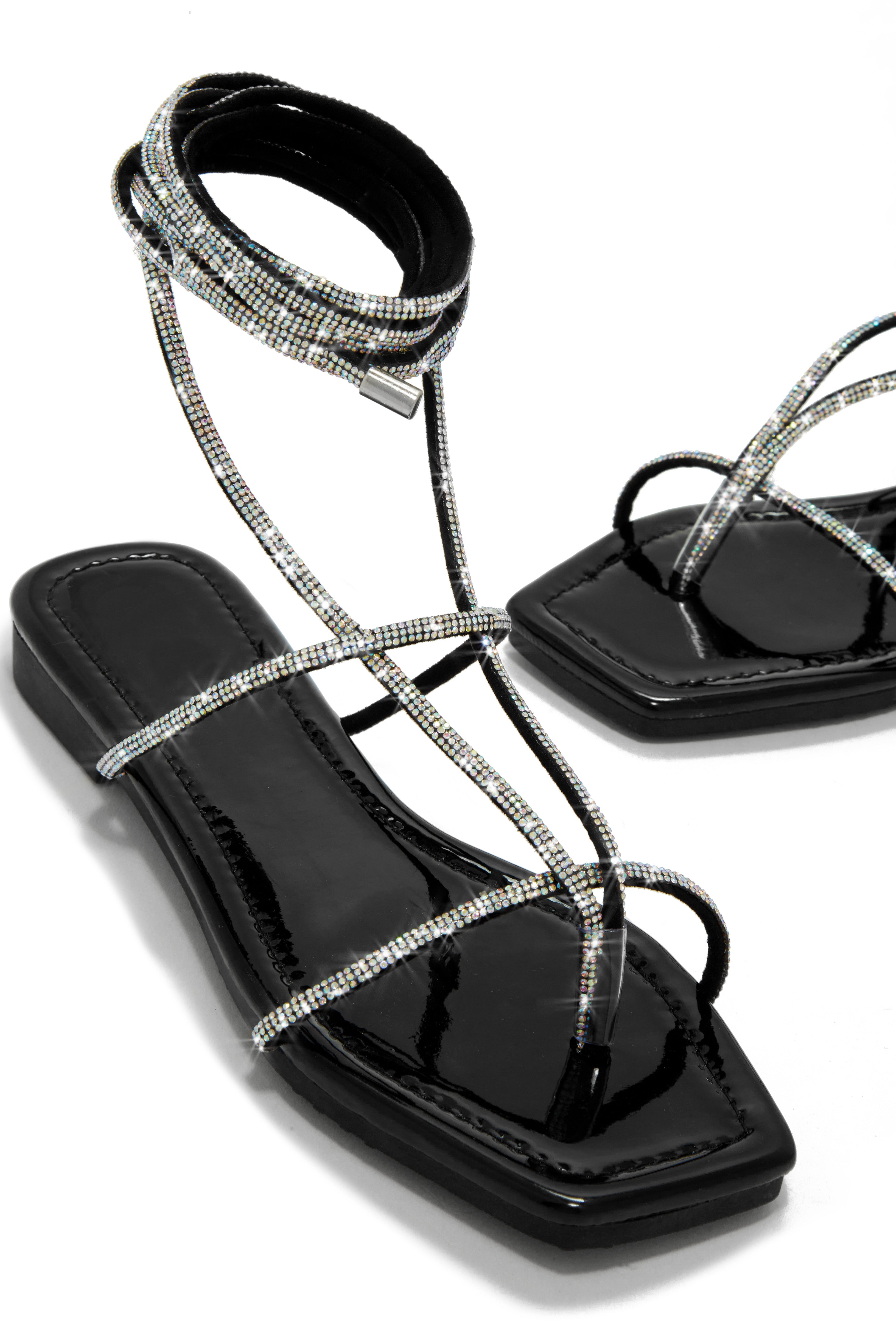 Luxury Oasis Embellished Lace Up Sandals - Black-Laseno.All Rights Reserved.
