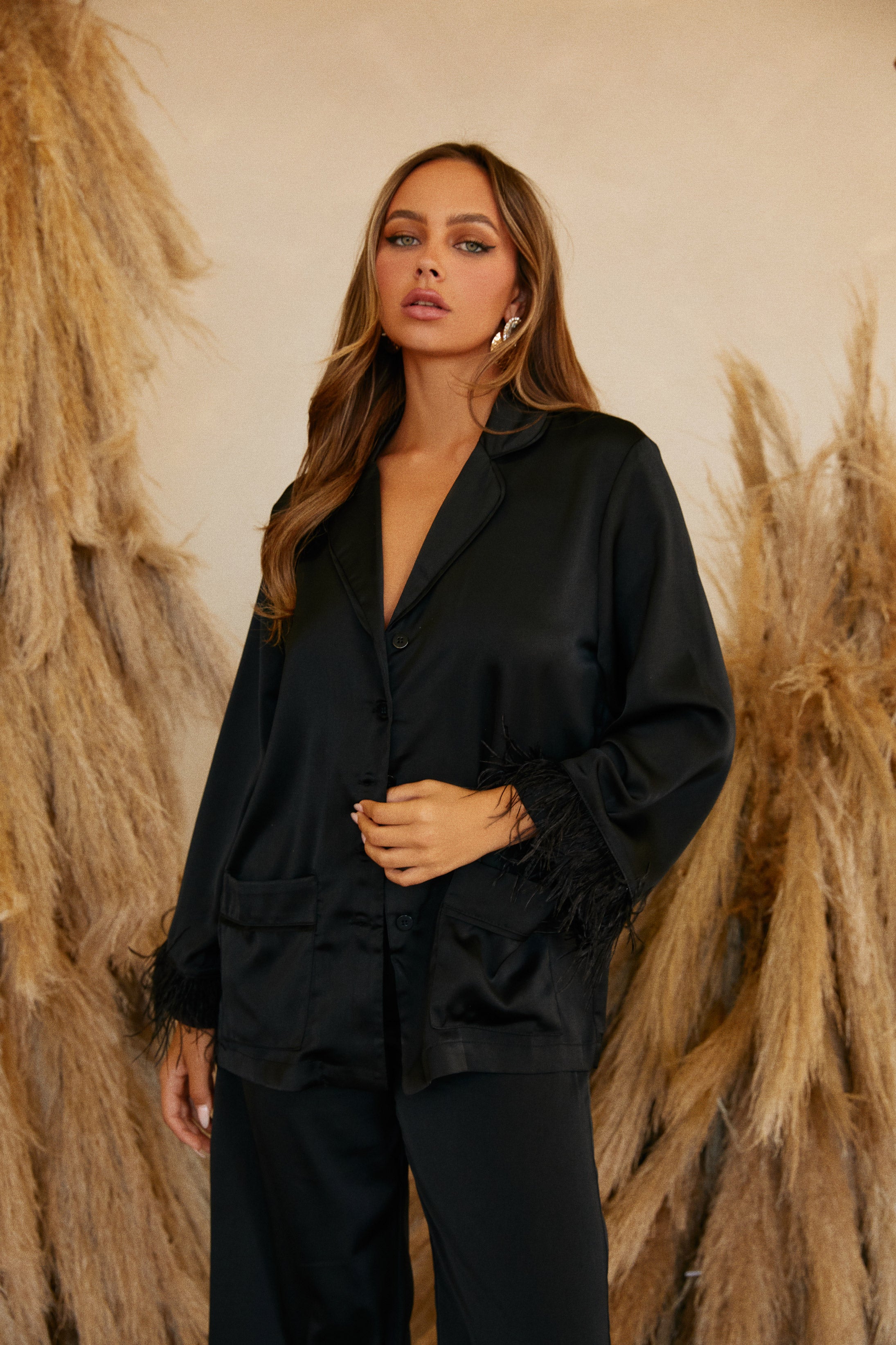 Lola Baby Two Piece Satin Pant Set - Black-Laseno.All Rights Reserved.