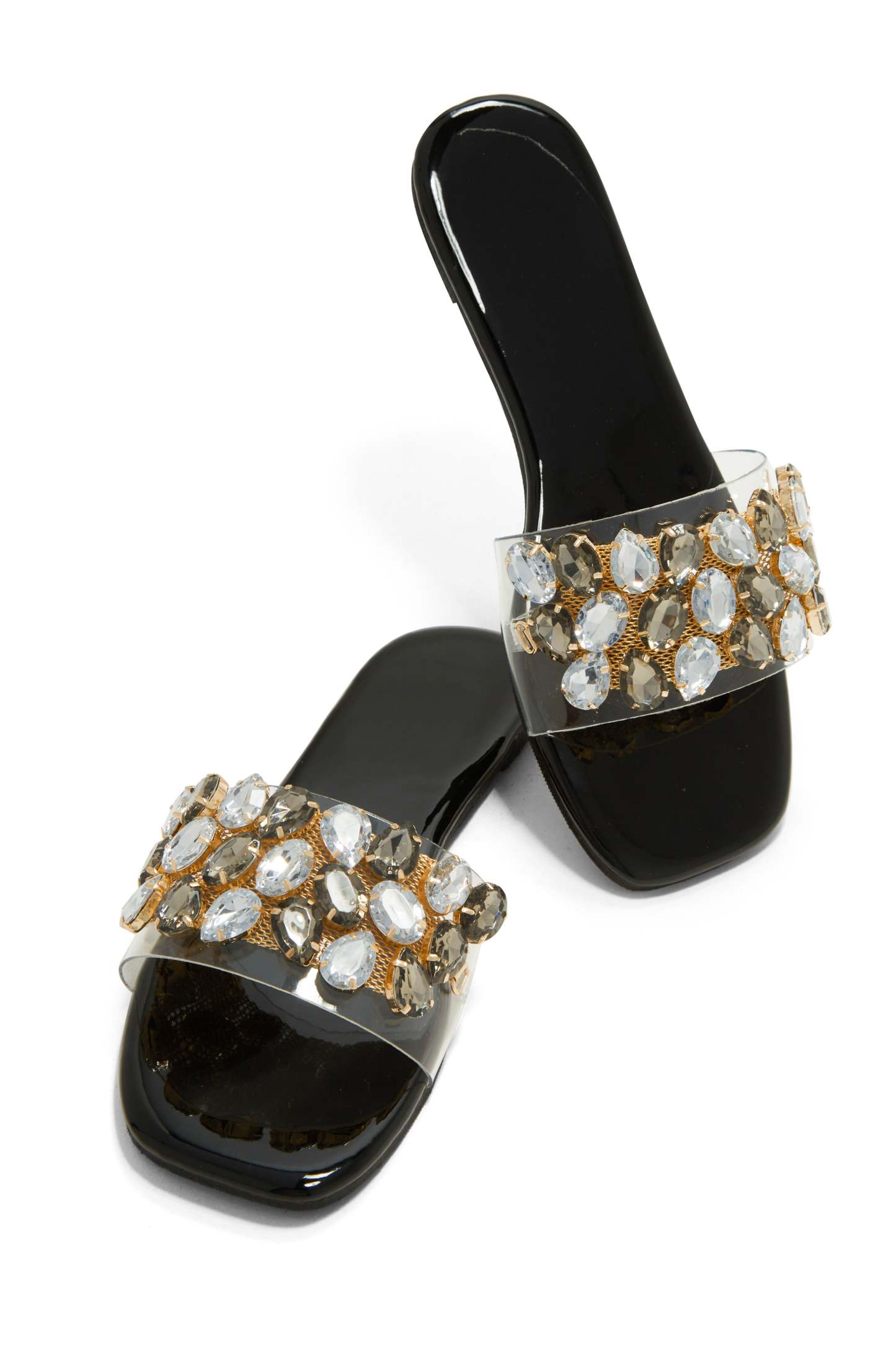 Paradise On Earth Embellished Slip On Sandals - Black-Laseno.All Rights Reserved.