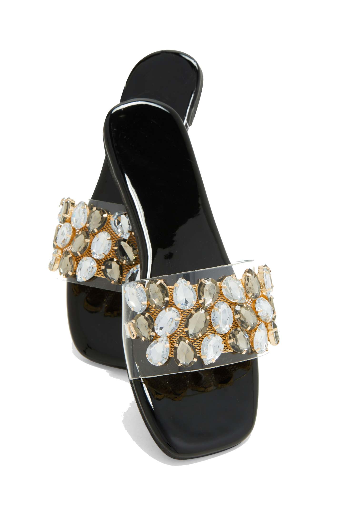 Paradise On Earth Embellished Slip On Sandals - Black-Laseno.All Rights Reserved.