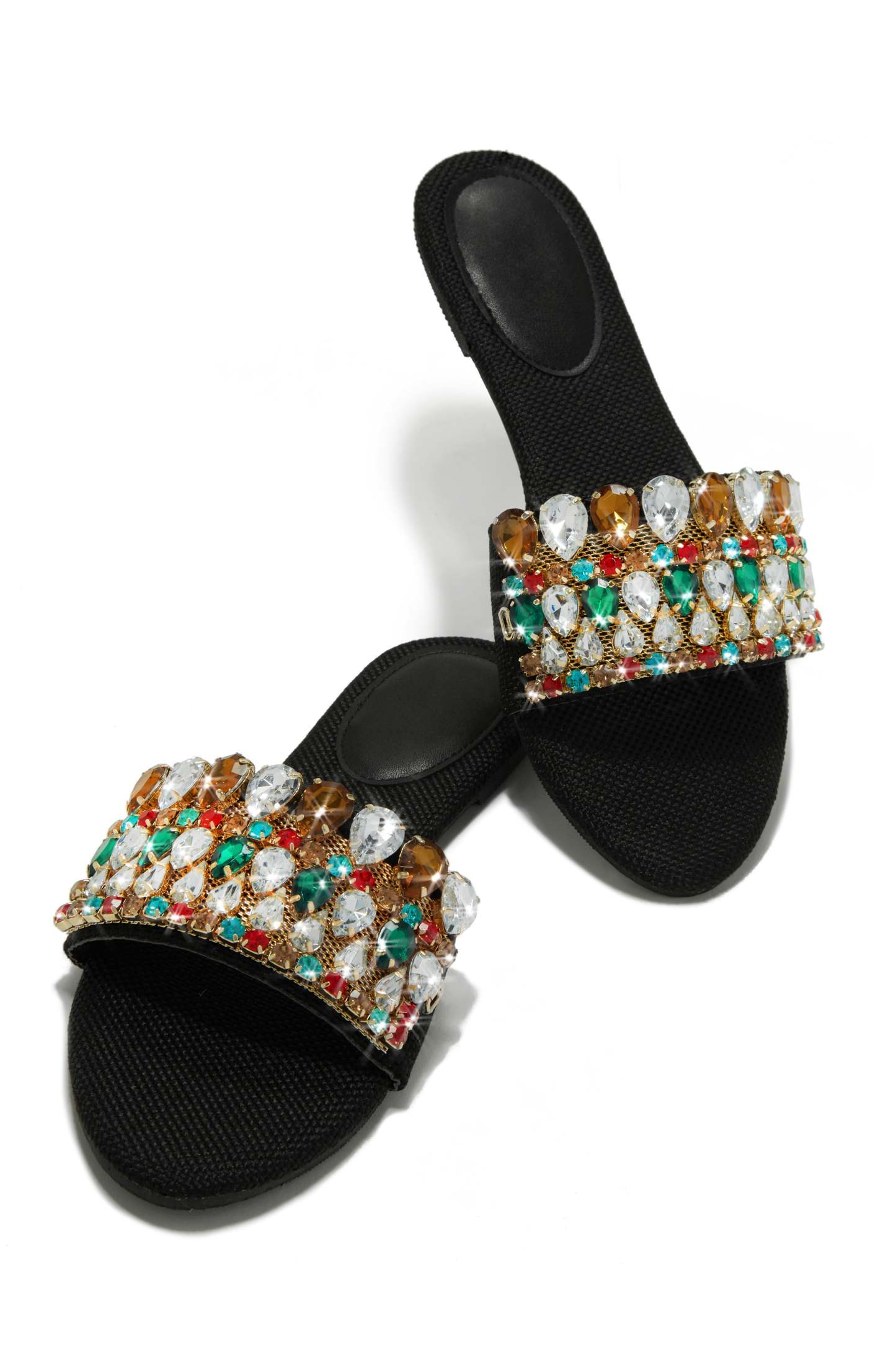 Isla Bonita Embellished Slip On Sandals - Denim-Laseno.All Rights Reserved.