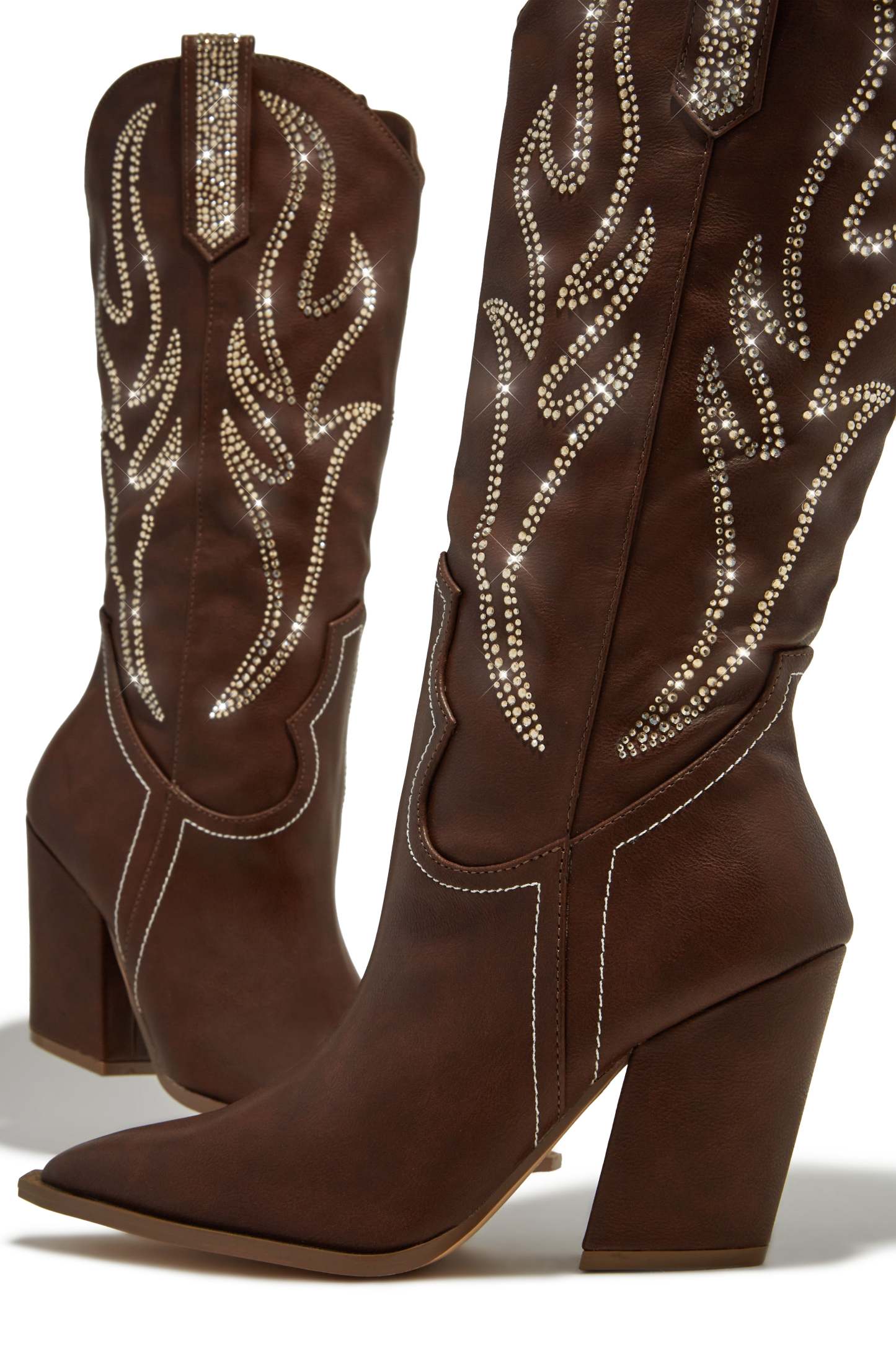 Main Stage Embellished Cowgirl Boots - Brown-Laseno.All Rights Reserved.