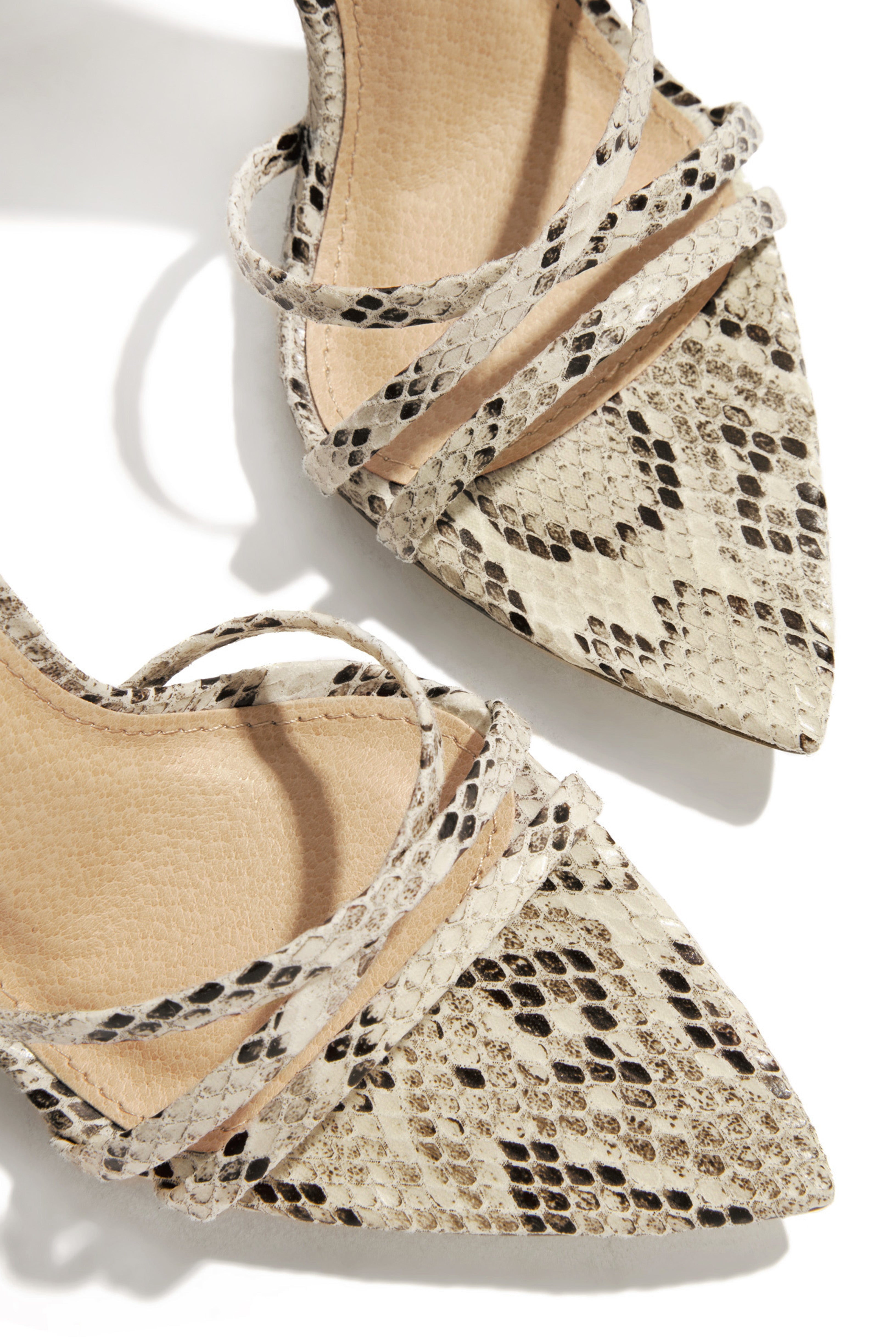 Polished Strappy High Heels - Snake-Laseno.All Rights Reserved.