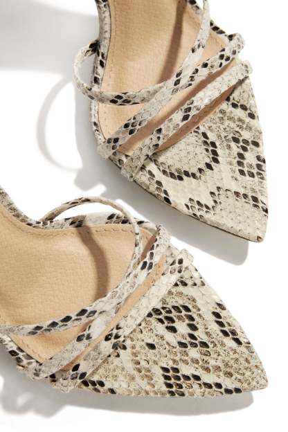 Polished Strappy High Heels - Snake-Laseno.All Rights Reserved.