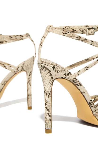 Polished Strappy High Heels - Snake-Laseno.All Rights Reserved.