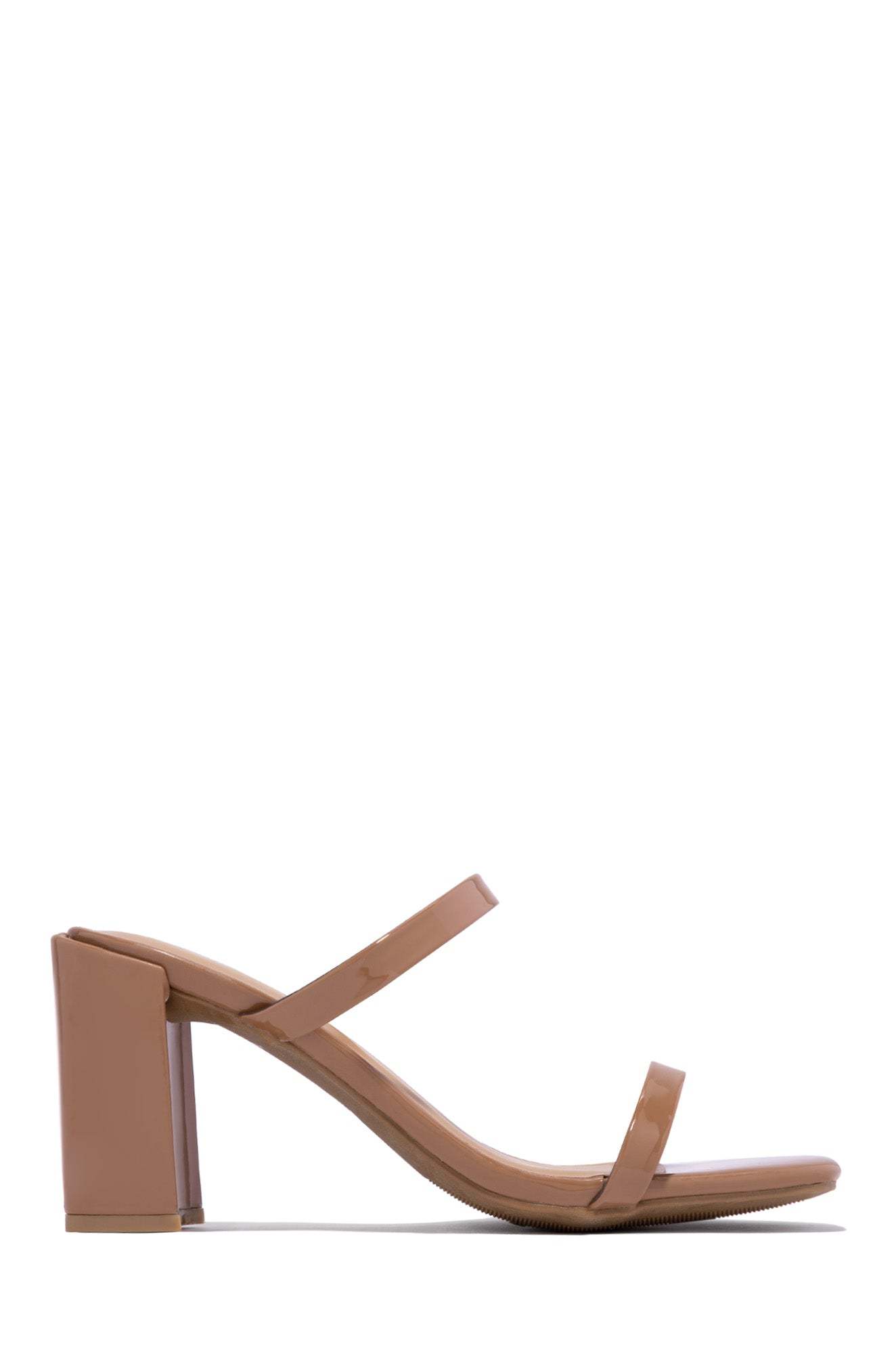 Summer Date Block Heel Mules - Nude Pat-Laseno.All Rights Reserved.