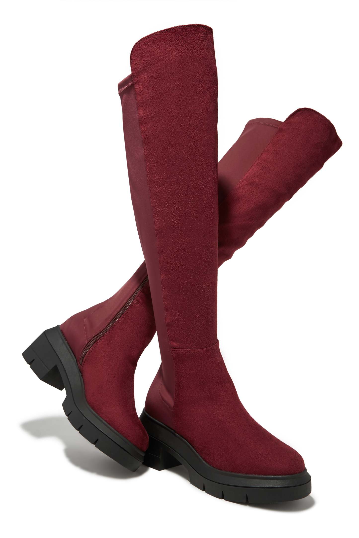 Zerah Over The Knee Boots - Burgundy-Laseno.All Rights Reserved.