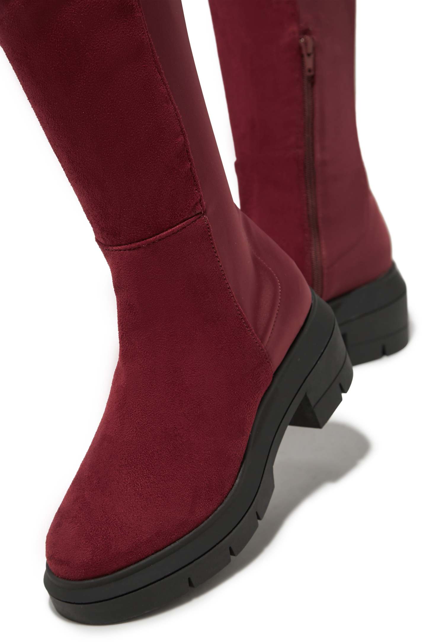 Zerah Over The Knee Boots - Burgundy-Laseno.All Rights Reserved.