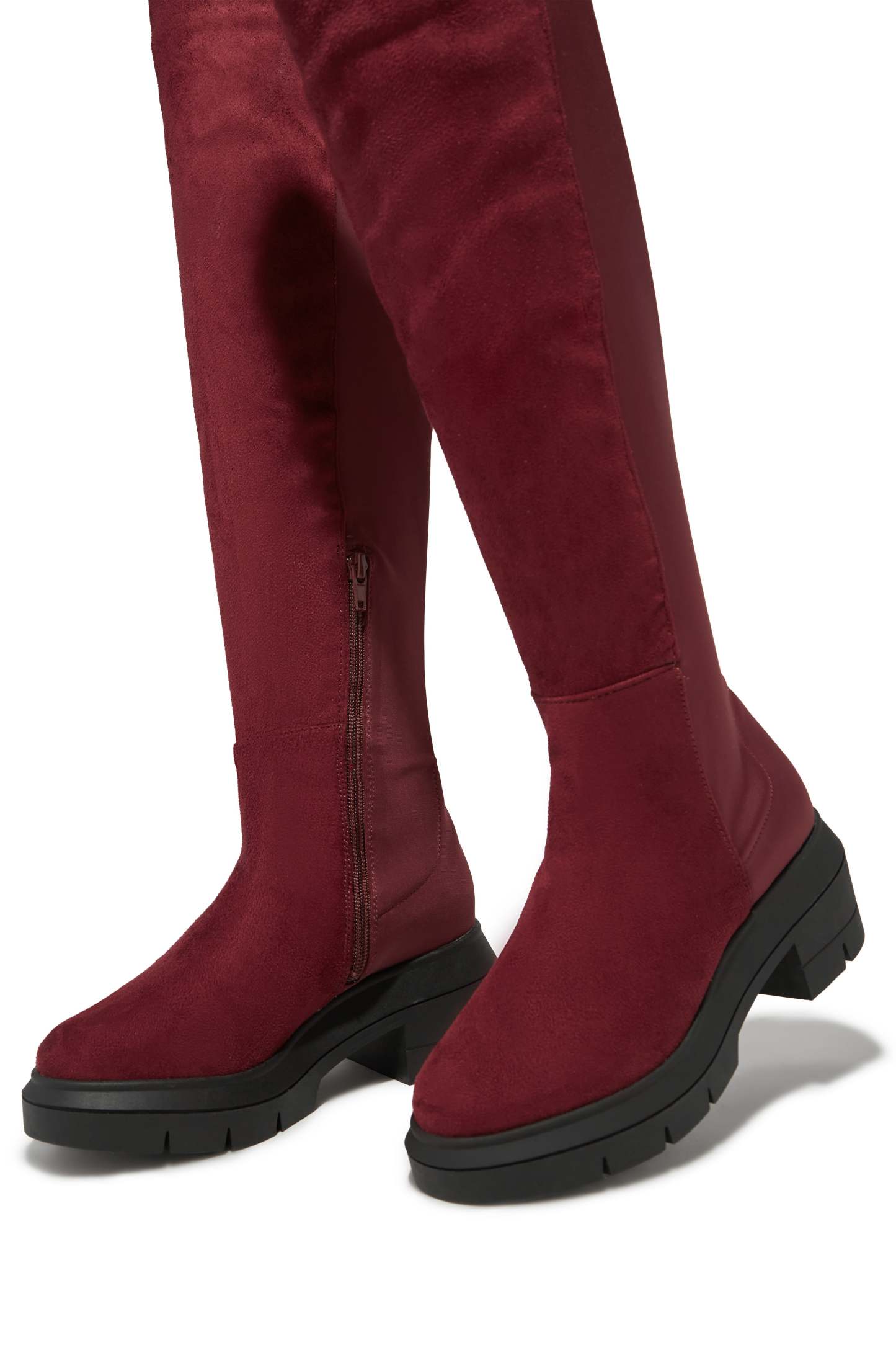 Zerah Over The Knee Boots - Burgundy-Laseno.All Rights Reserved.
