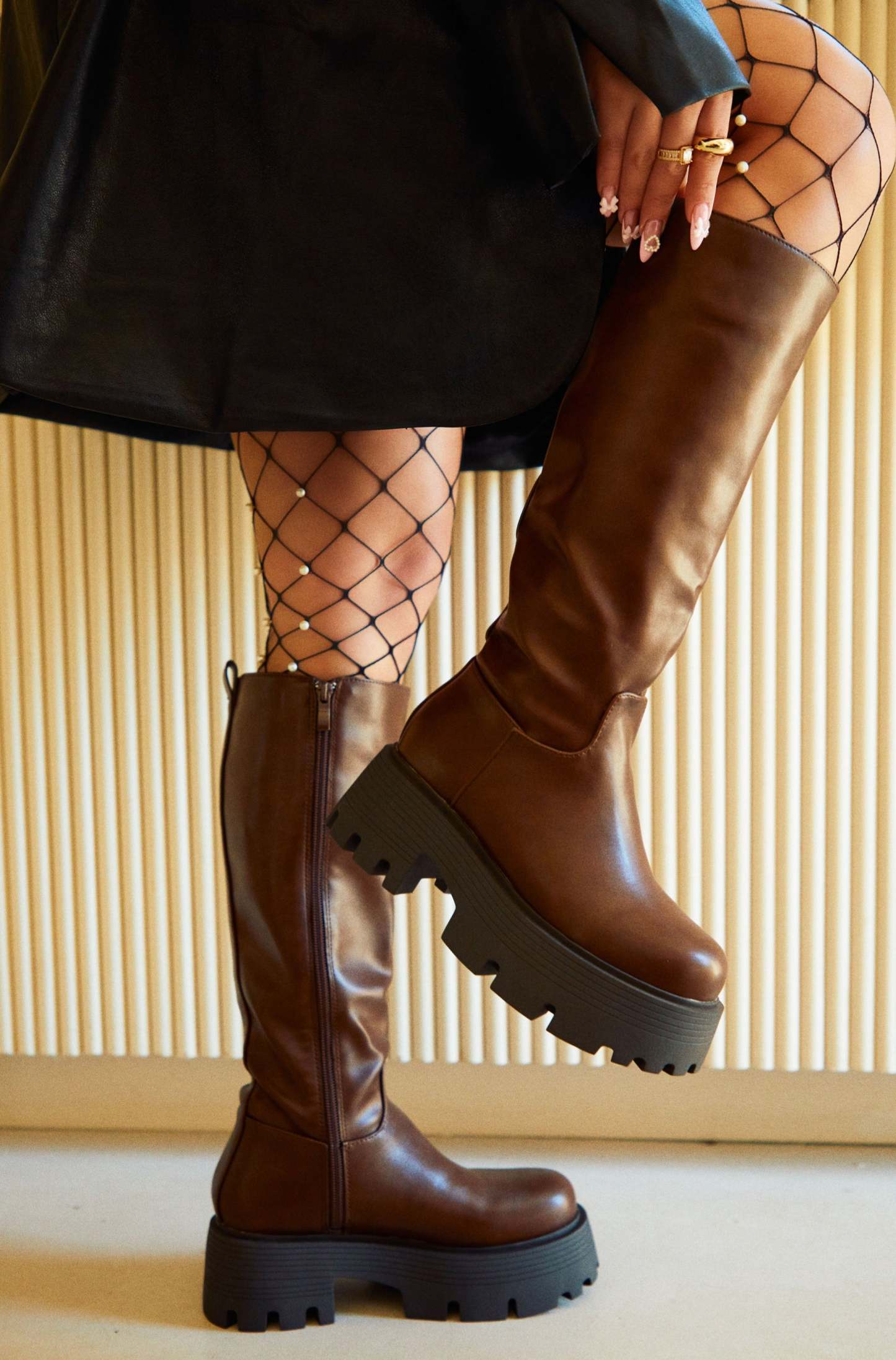 Jacquelyn Below The Knee Boots - Brown-Laseno.All Rights Reserved.