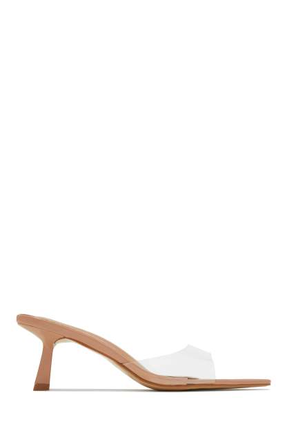 Zarina Mid Heel Mules - Clear-Laseno.All Rights Reserved.
