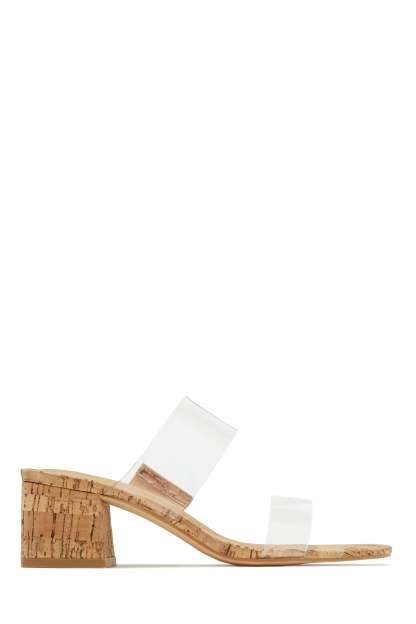 Yara Clear Strap Block Mid Heel Mules - Nude-Laseno.All Rights Reserved.