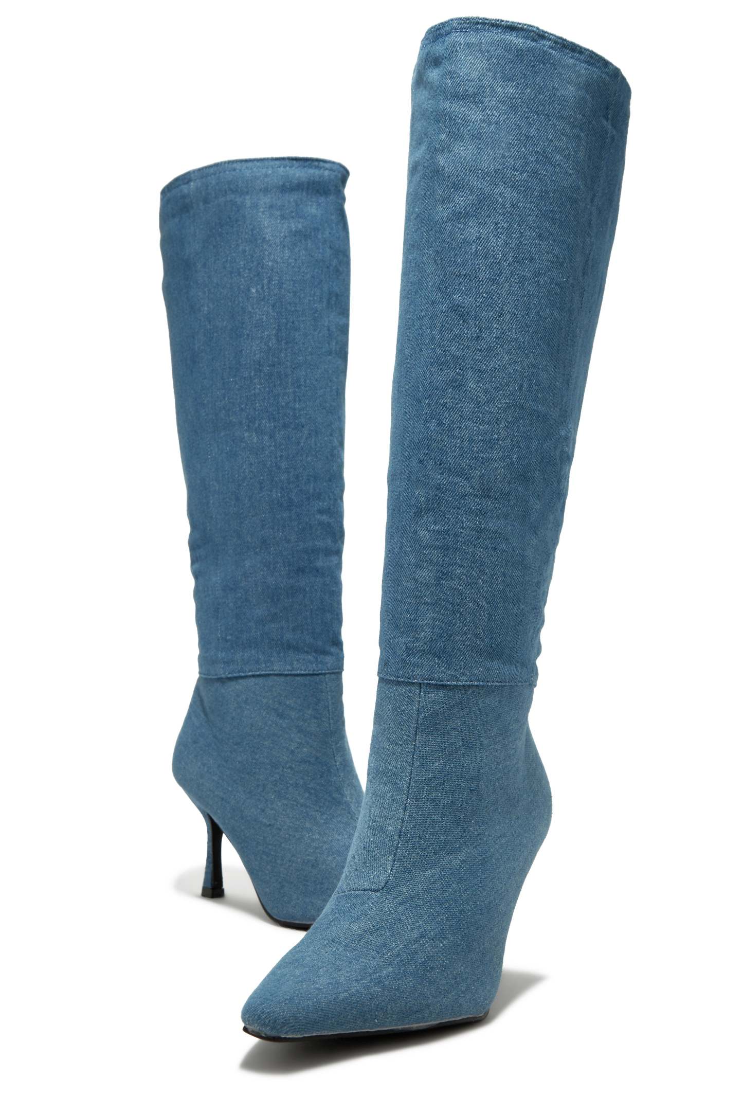 Lolita Slouched Knee High Boots - Denim-Laseno.All Rights Reserved.