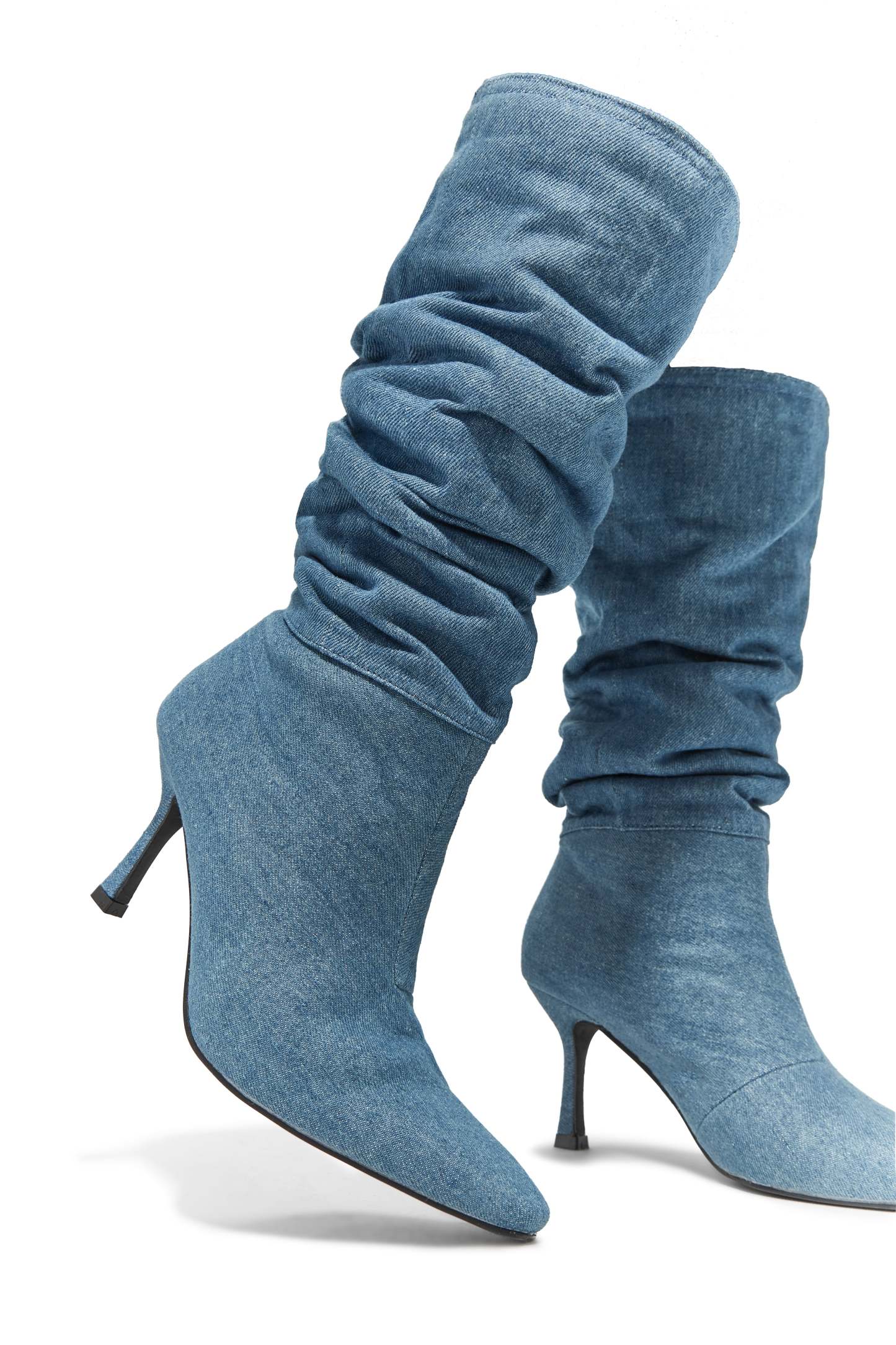 Lolita Slouched Knee High Boots - Denim-Laseno.All Rights Reserved.