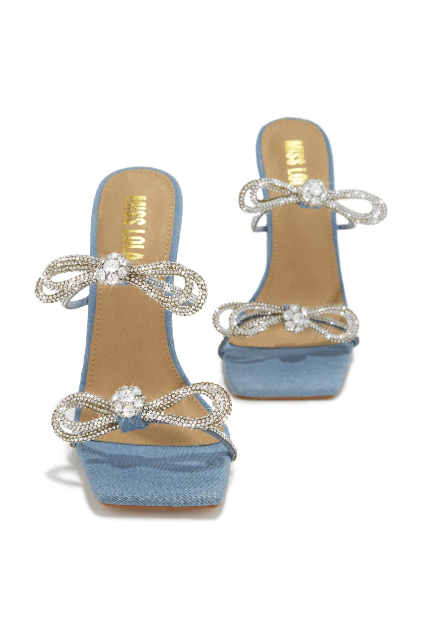 Life Is A Party Embellished High Heel Mules - Denim-Laseno.All Rights Reserved.