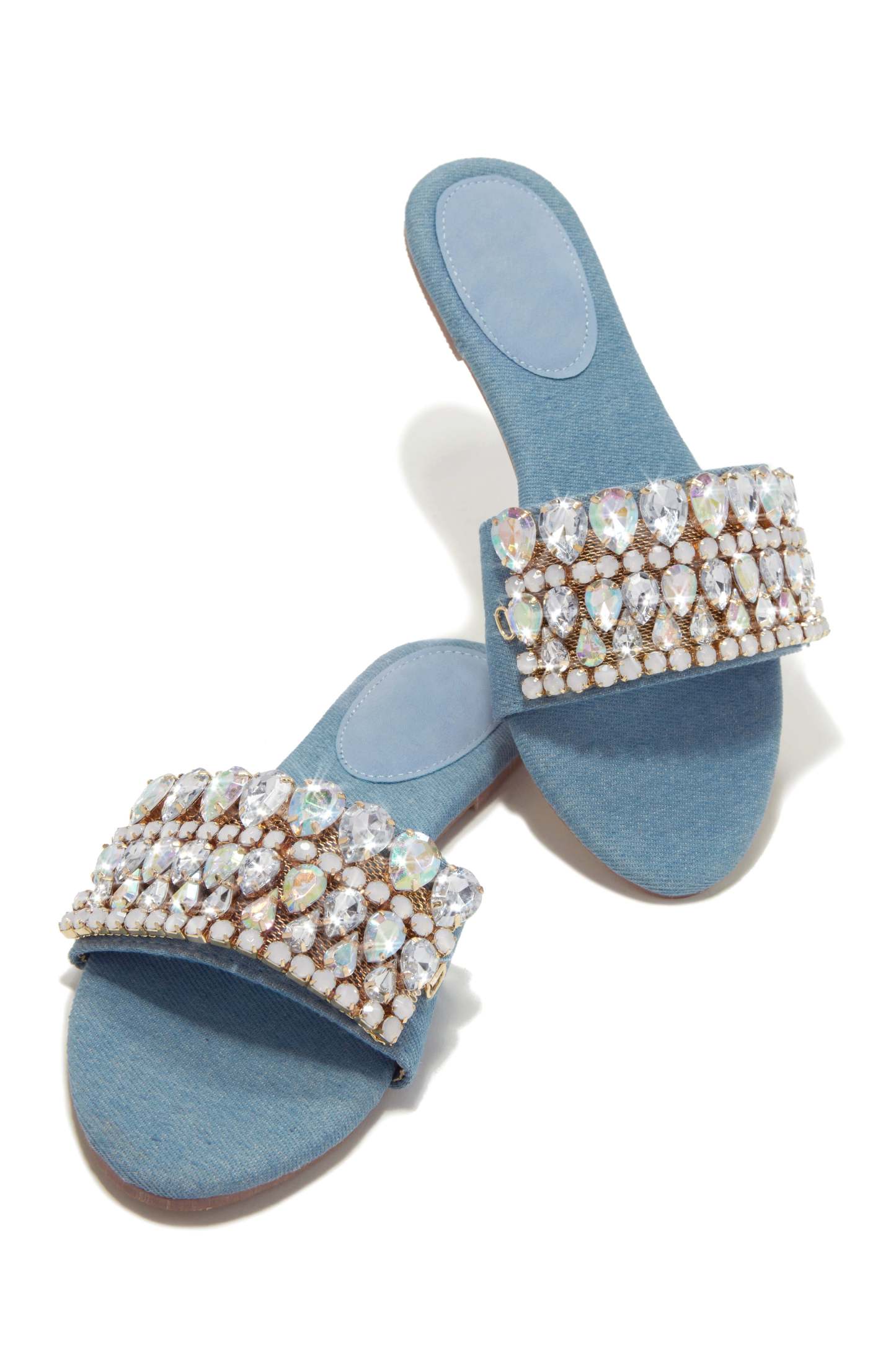 Isla Bonita Embellished Slip On Sandals - Denim-Laseno.All Rights Reserved.