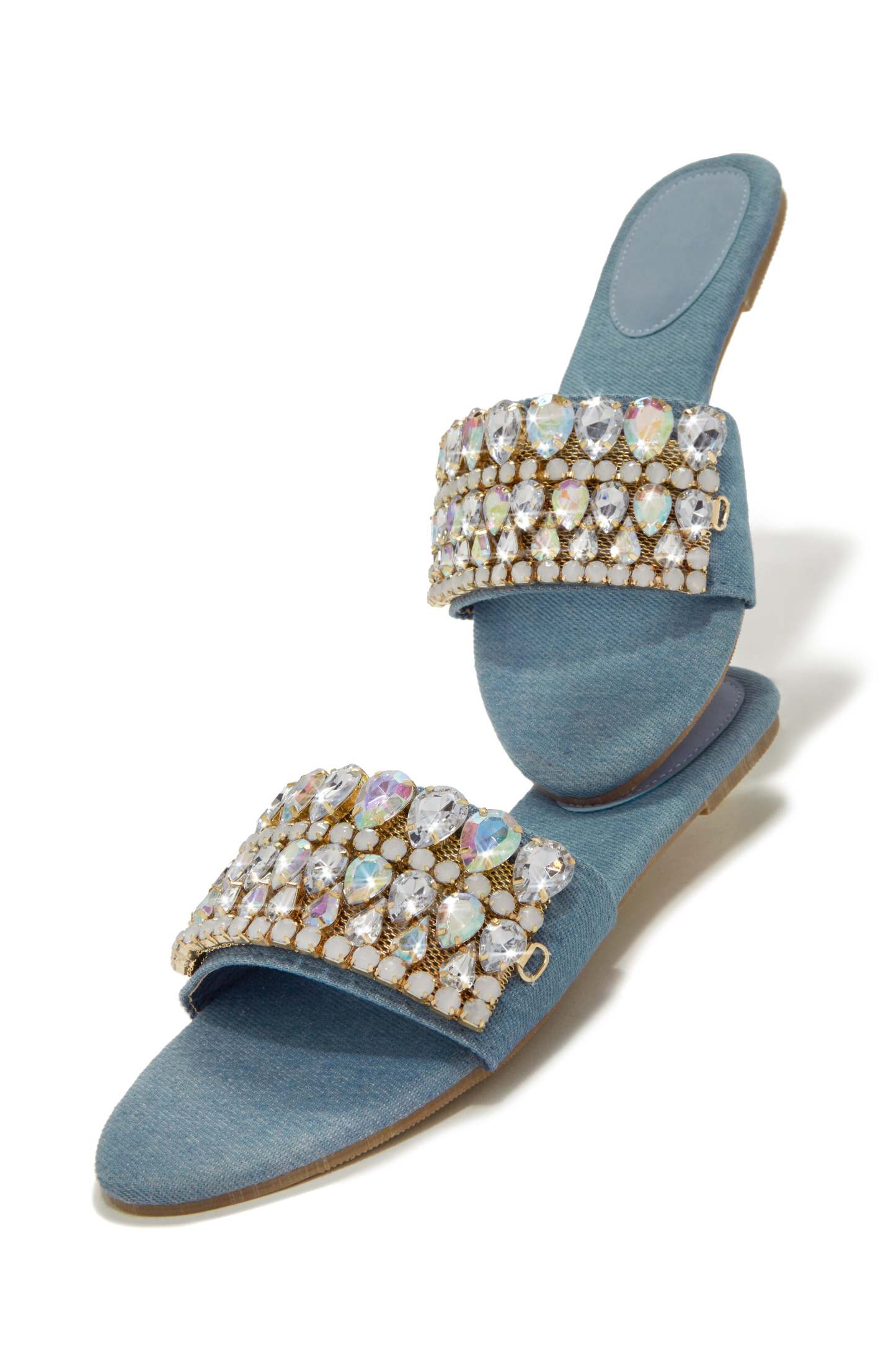Isla Bonita Embellished Slip On Sandals - Denim-Laseno.All Rights Reserved.