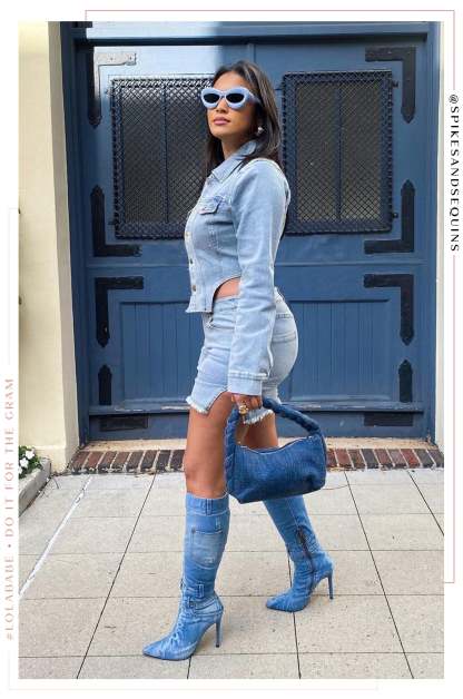 Shayla Two Piece Denim Set - Denim-Laseno.All Rights Reserved.