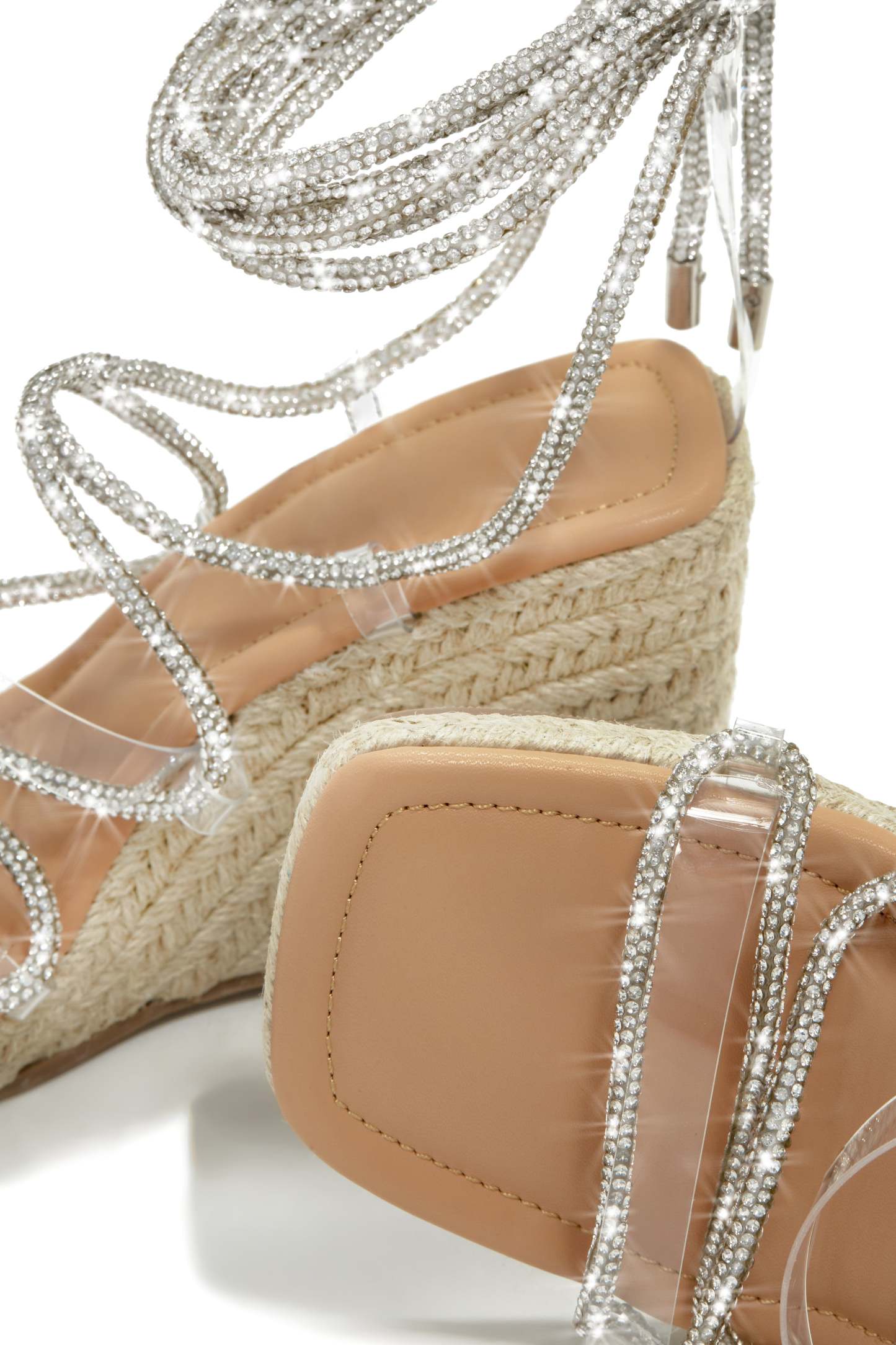 Tulum Oasis Embellished Lace Up Espadrille Wedges - Nude-Laseno.All Rights Reserved.