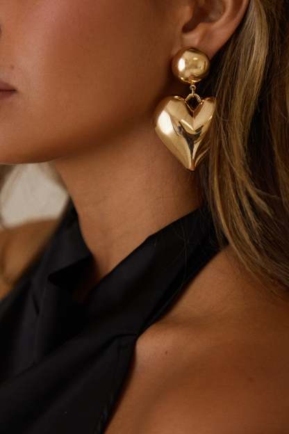 Lovers Paradise Puff Heart Earring - Gold-Laseno.All Rights Reserved.
