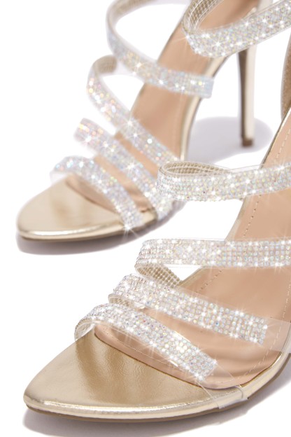 Private Parties Embellished High Heels - Gold-Laseno.All Rights Reserved.