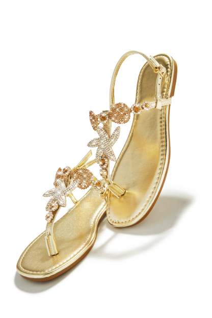Sea Goddess Embellished Sandals - Gold-Laseno.All Rights Reserved.