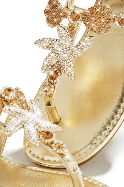 Sea Goddess Embellished Sandals - Gold-Laseno.All Rights Reserved.