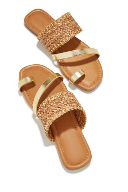 Vacay Approved Slip On Sandals - Gold-Laseno.All Rights Reserved.