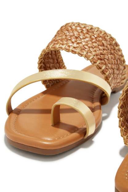 Vacay Approved Slip On Sandals - Gold-Laseno.All Rights Reserved.