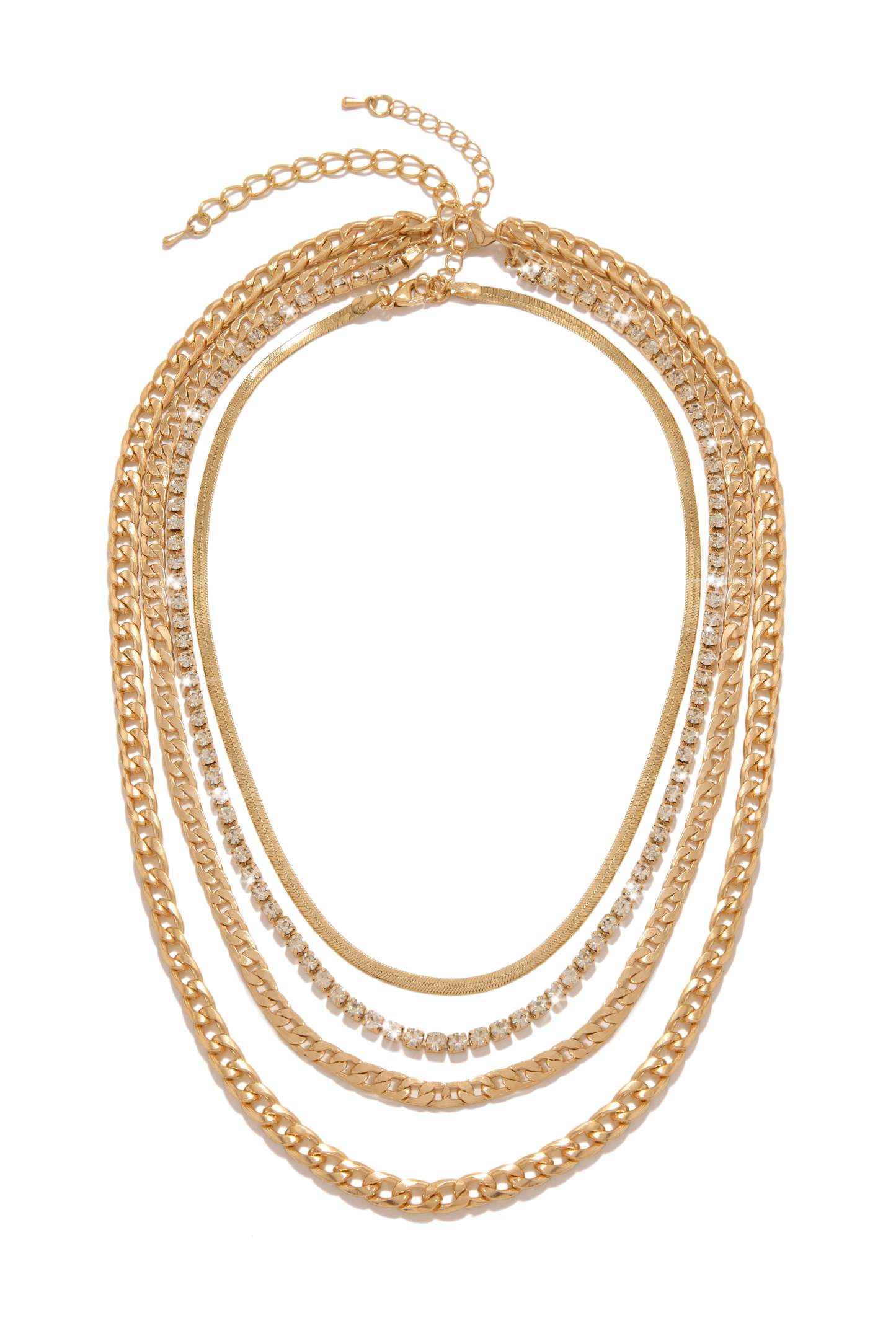 Neylia Embellished Layered Necklace Set - Gold-Laseno.All Rights Reserved.