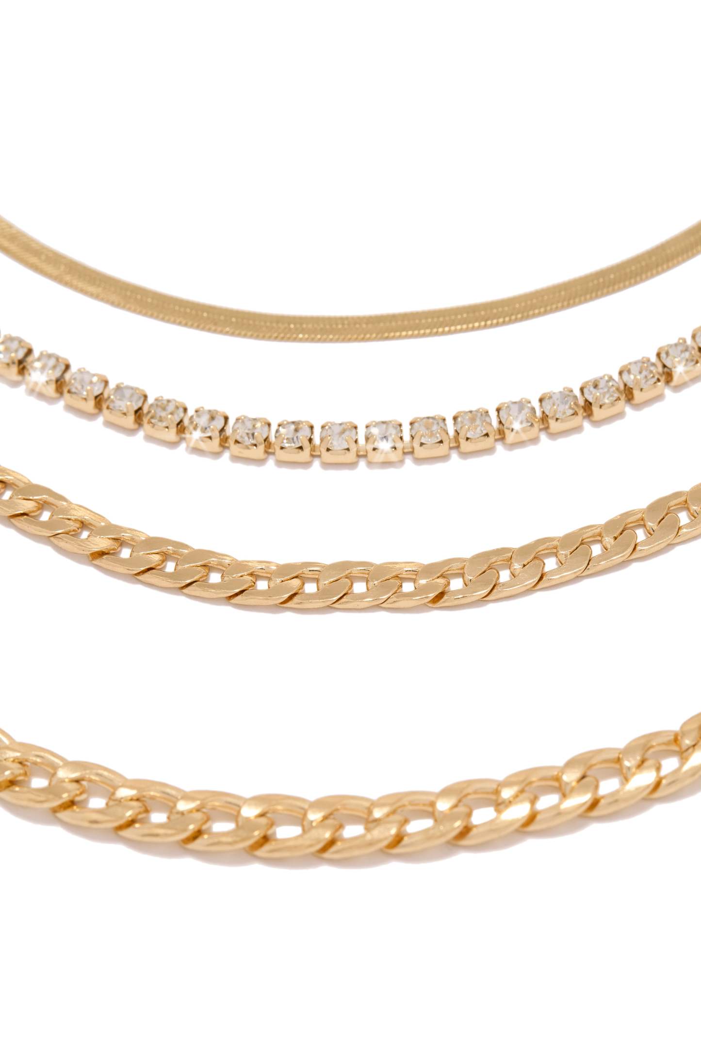 Neylia Embellished Layered Necklace Set - Gold-Laseno.All Rights Reserved.