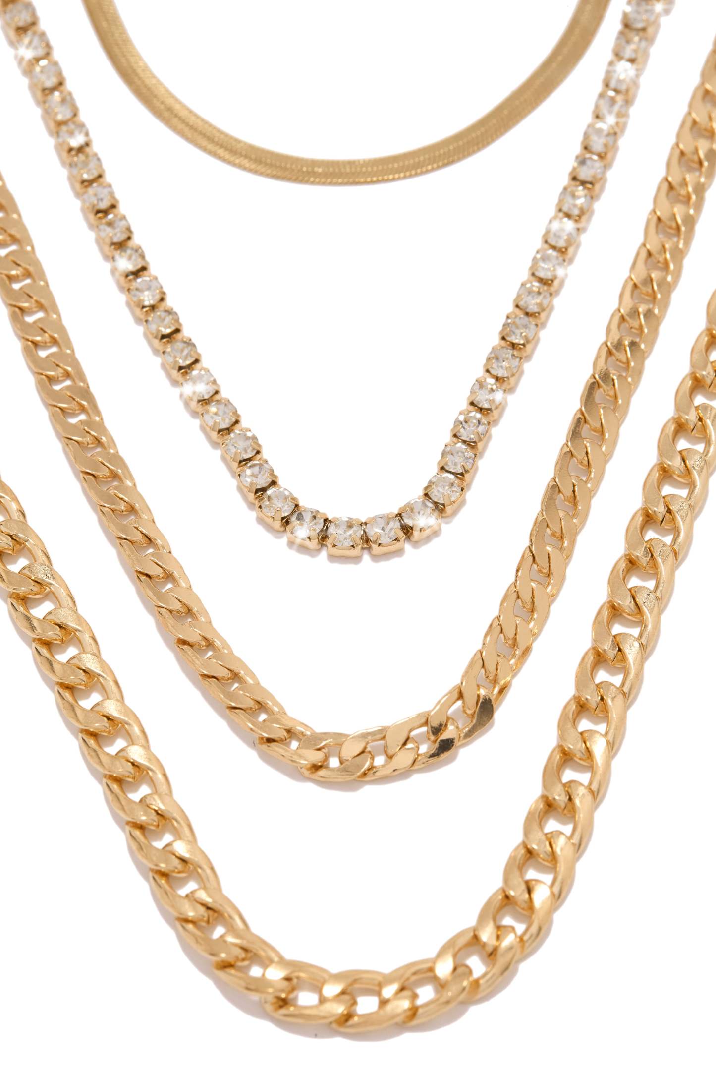 Neylia Embellished Layered Necklace Set - Gold-Laseno.All Rights Reserved.