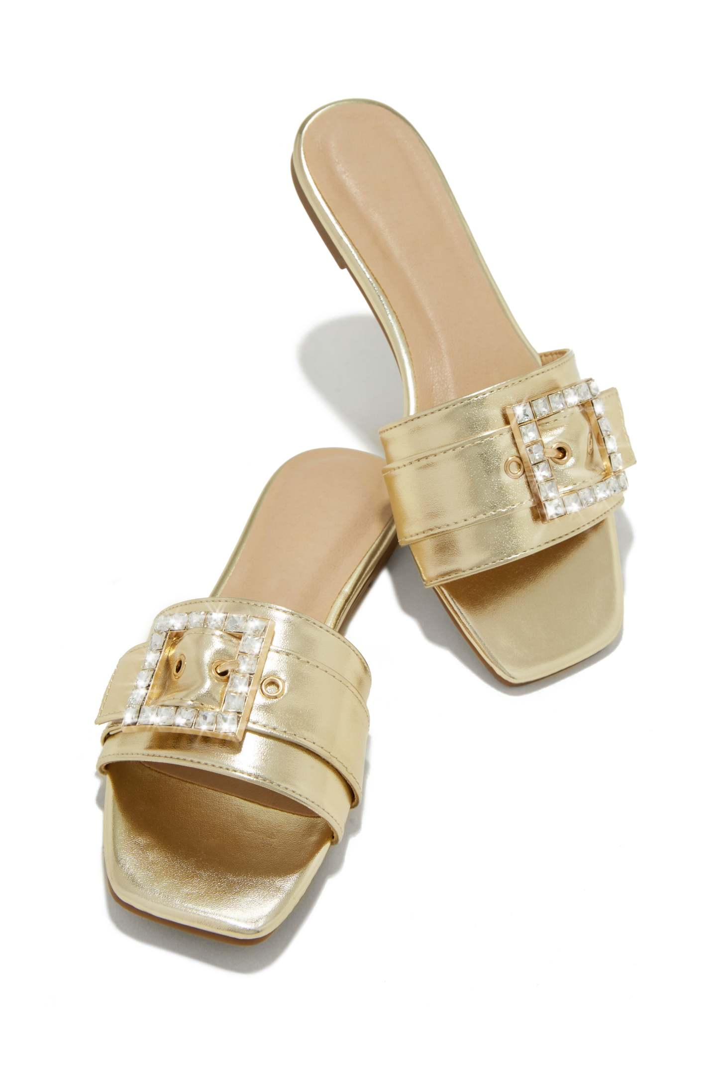 Summer Solstice Embellished Buckle Slip On Sandals - Gold-Laseno.All Rights Reserved.