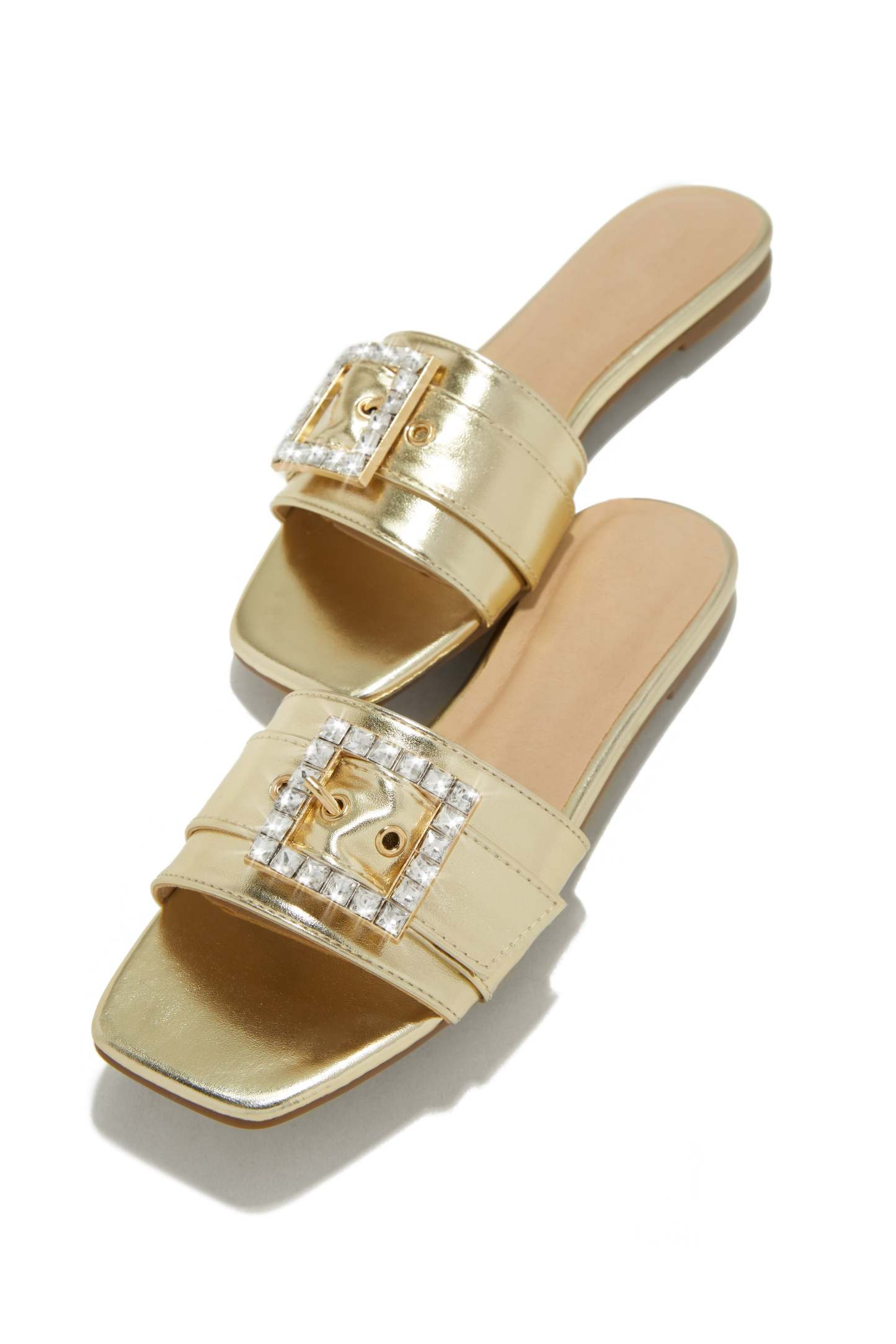 Summer Solstice Embellished Buckle Slip On Sandals - Gold-Laseno.All Rights Reserved.
