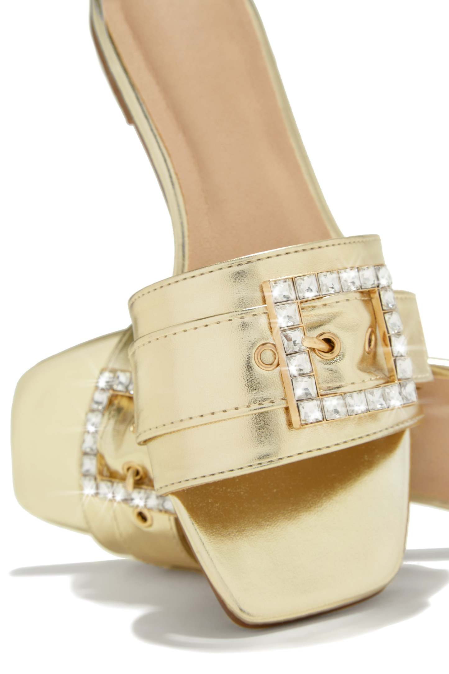 Summer Solstice Embellished Buckle Slip On Sandals - Gold-Laseno.All Rights Reserved.
