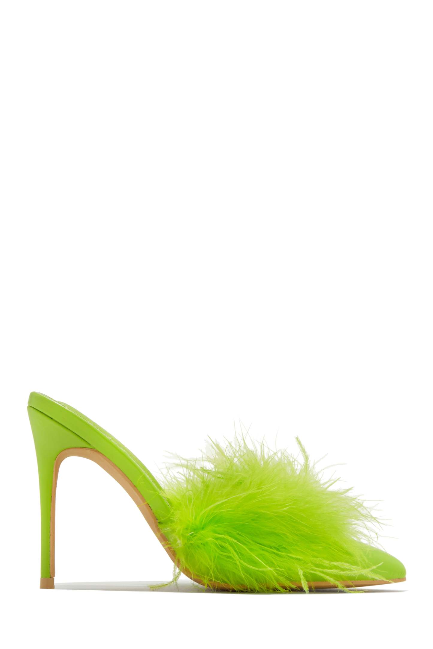 Lorelai Faux Feather Mule Heels - Pink-Laseno.All Rights Reserved.