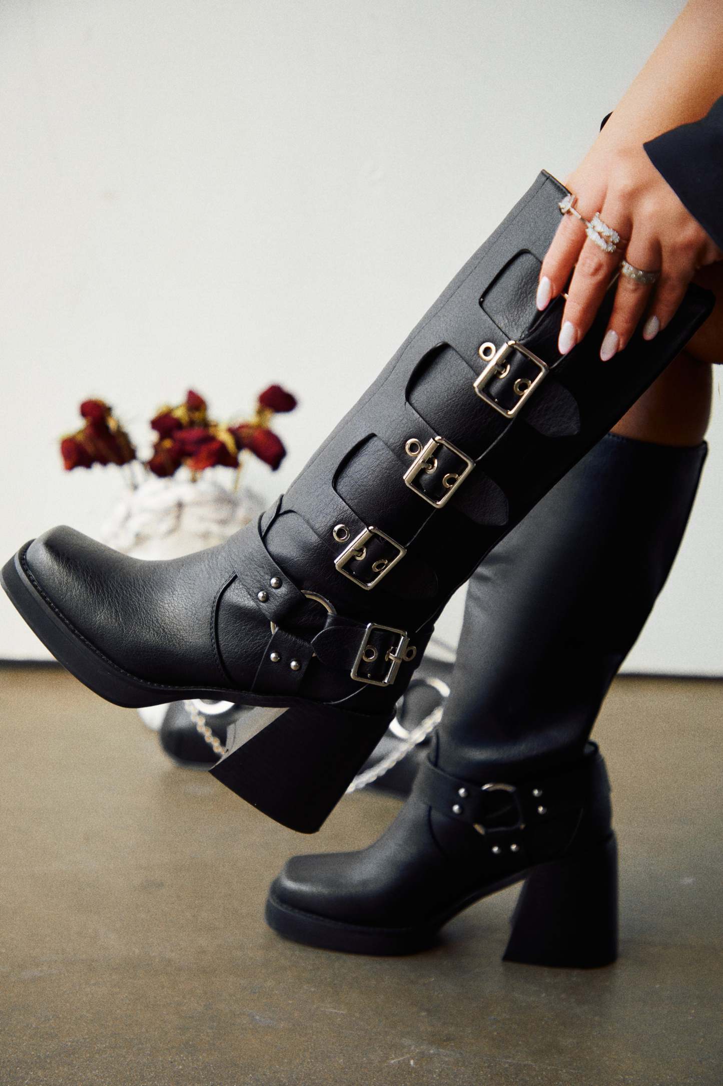 Imani Moto Block Heel Boots - Black-Laseno.All Rights Reserved.