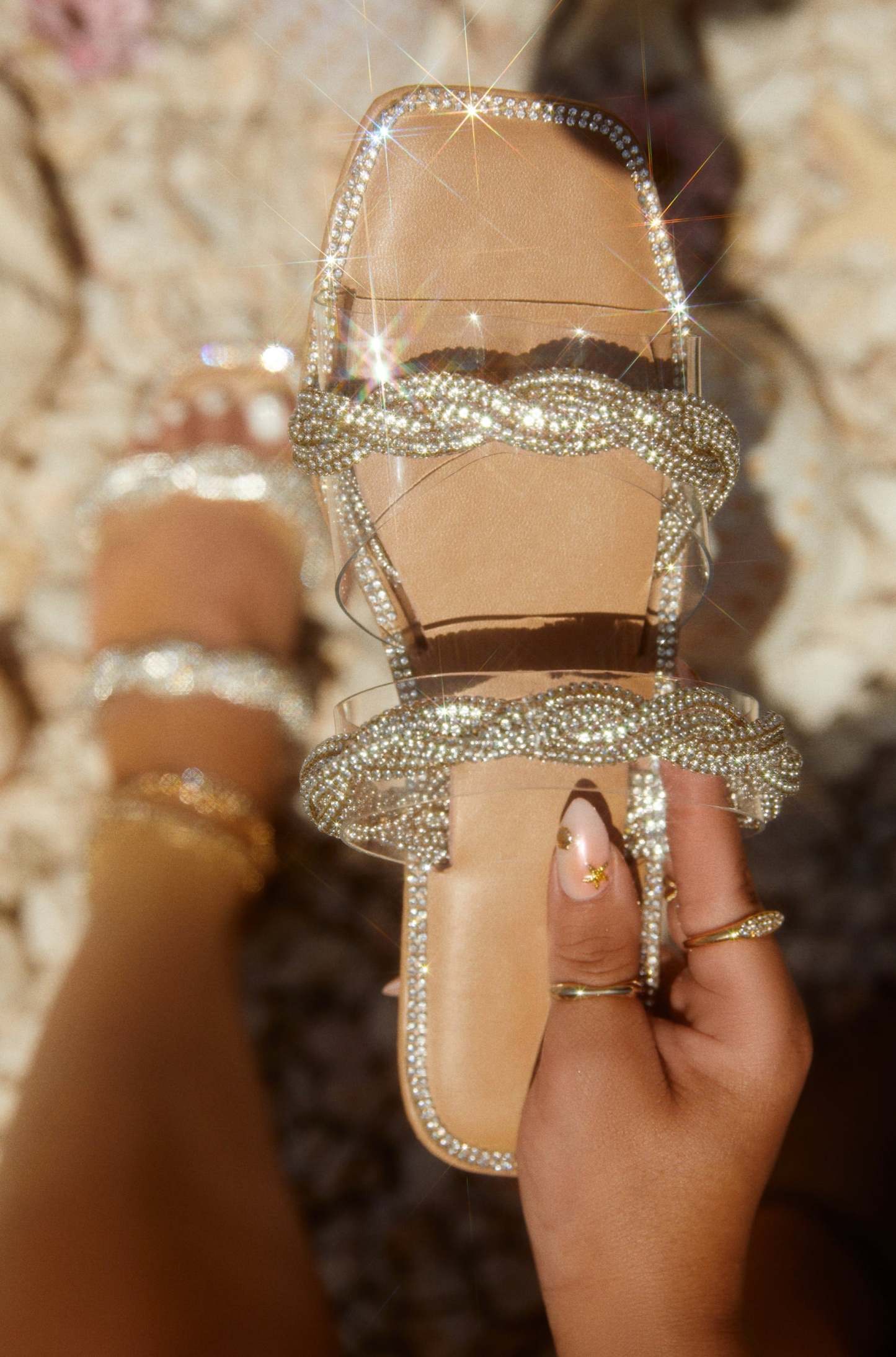 Island Breeze Embellished Slip On Sandals - Silver-Laseno.All Rights Reserved.