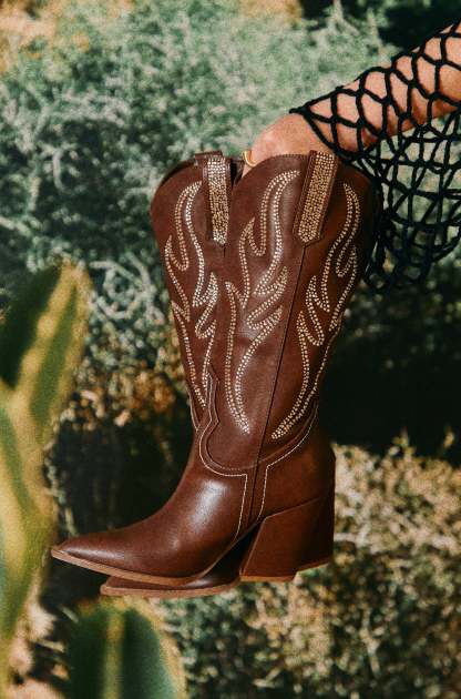Main Stage Embellished Cowgirl Boots - Brown-Laseno.All Rights Reserved.