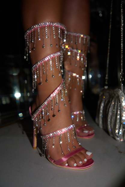 Mariah Embellished Around The Ankle Coil Heels - Pink-Laseno.All Rights Reserved.