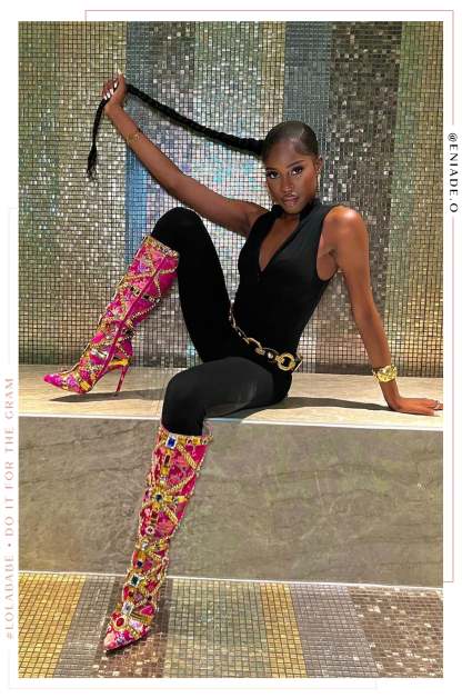 Masterpiece Embellished Knee High Heel Boots - Pink-Laseno.All Rights Reserved.