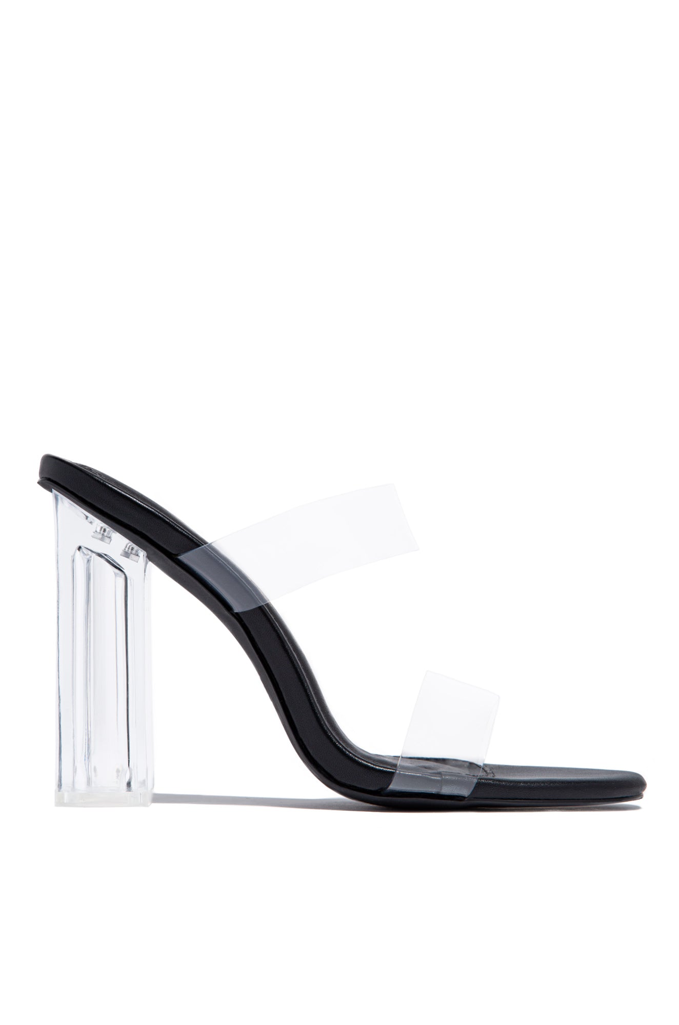 Your Next Date Clear Strap Block Heel Mules - Black-Laseno.All Rights Reserved.
