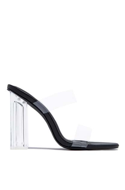 Your Next Date Clear Strap Block Heel Mules - Black-Laseno.All Rights Reserved.