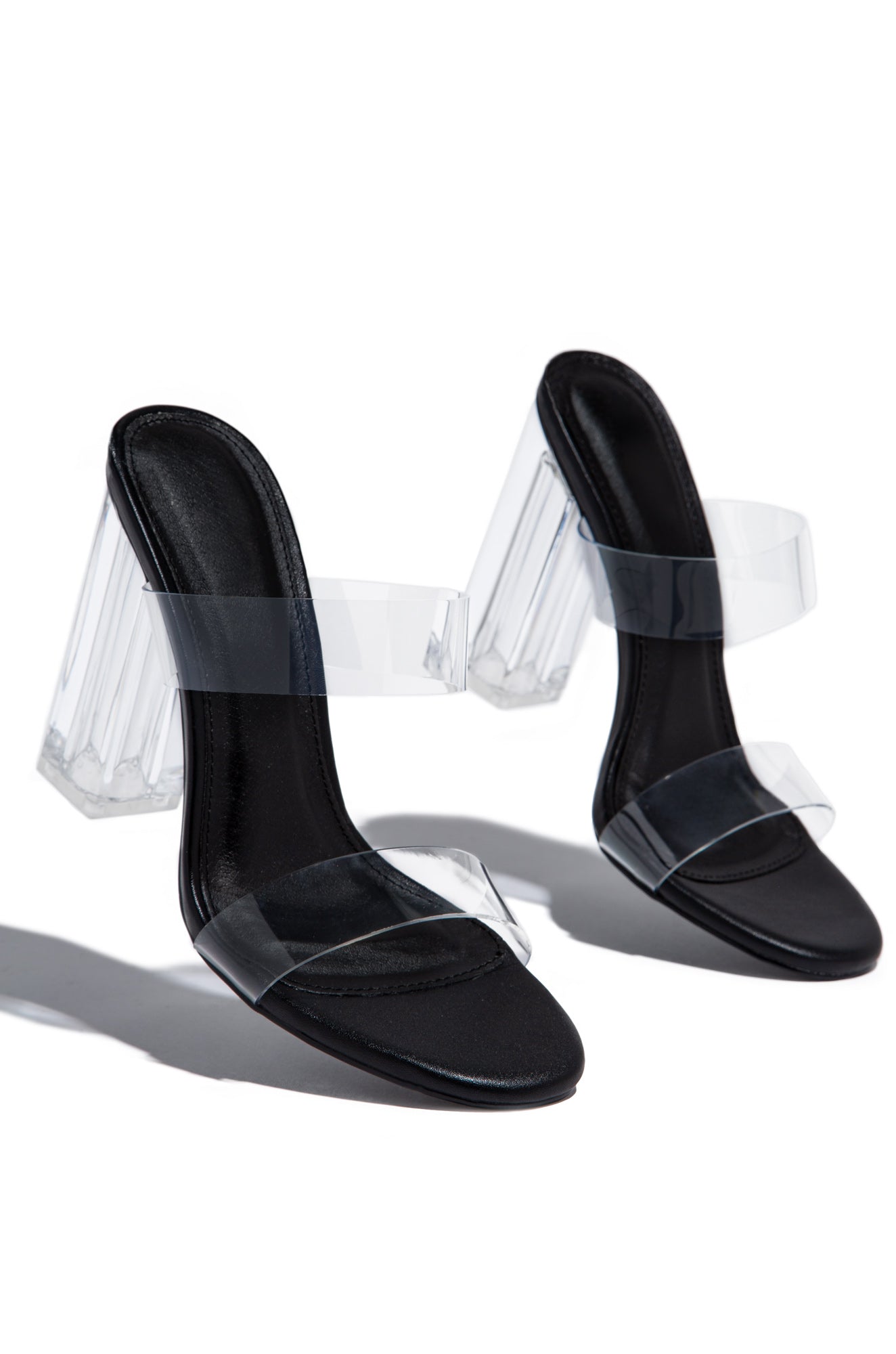 Your Next Date Clear Strap Block Heel Mules - Black-Laseno.All Rights Reserved.