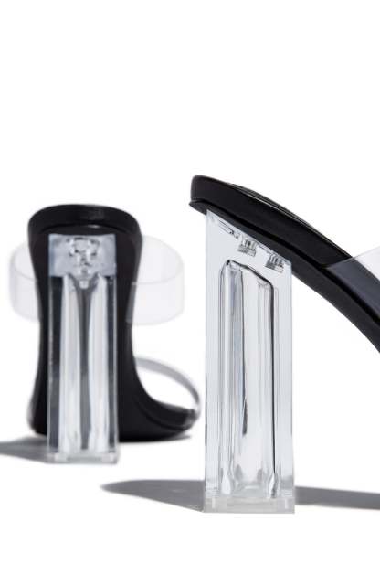 Your Next Date Clear Strap Block Heel Mules - Black-Laseno.All Rights Reserved.