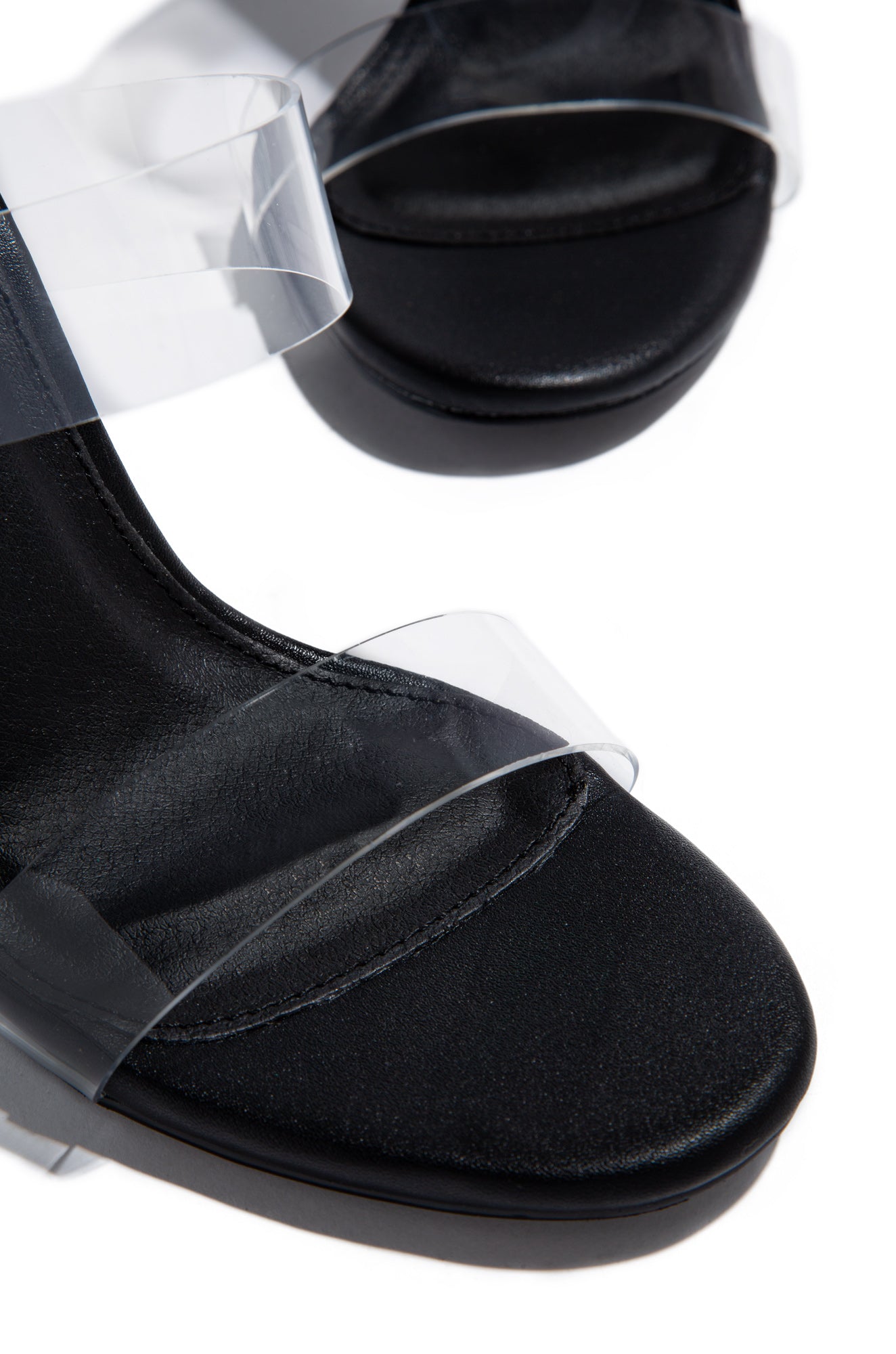 Your Next Date Clear Strap Block Heel Mules - Black-Laseno.All Rights Reserved.