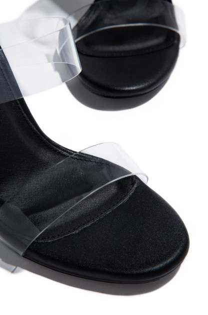 Your Next Date Clear Strap Block Heel Mules - Black-Laseno.All Rights Reserved.