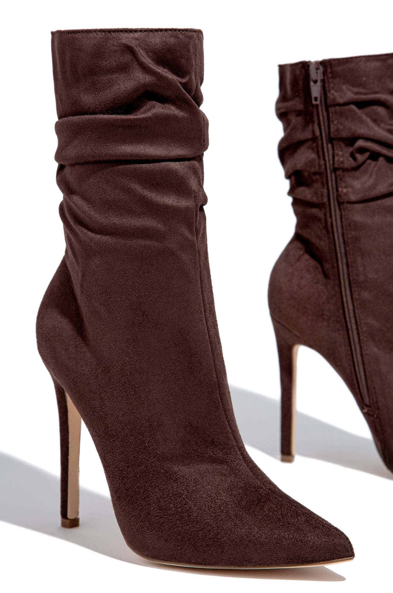 Solemate Ruched Detailed Ankle Heel Boots - Brown-Laseno.All Rights Reserved.